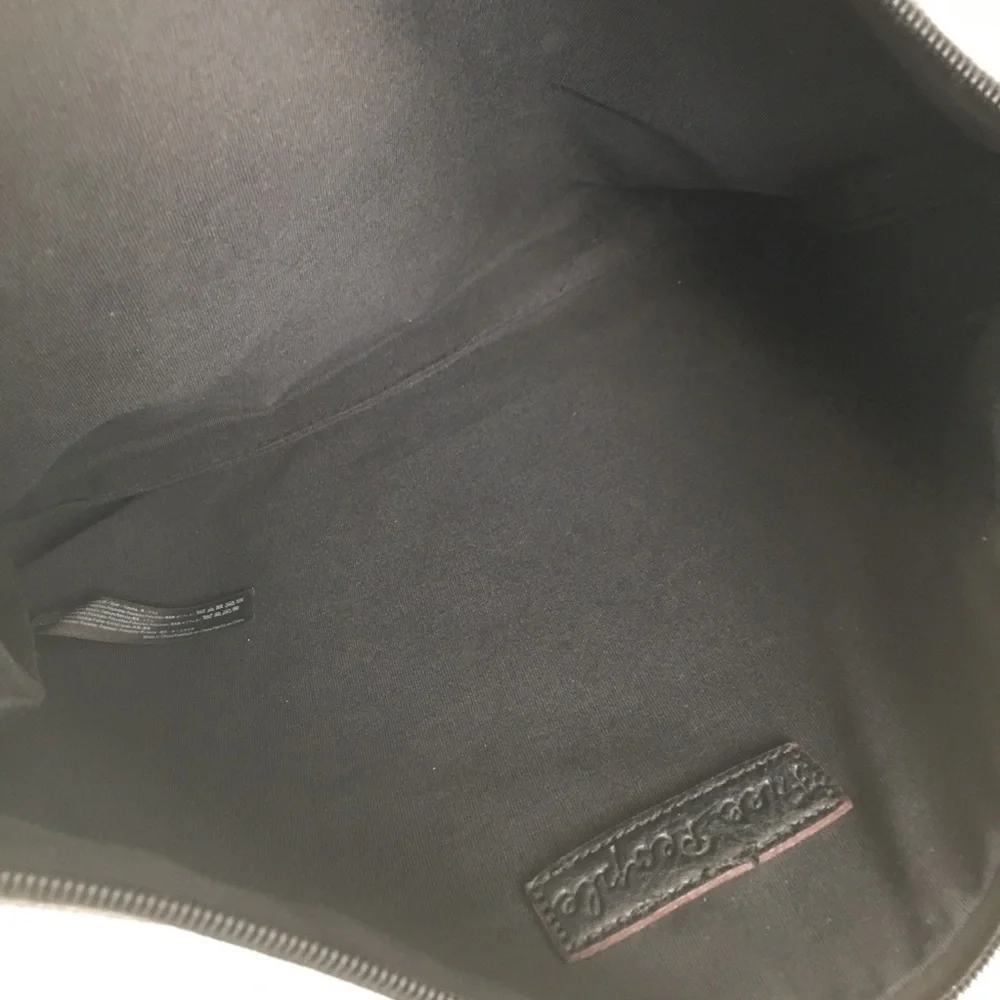 Free People Large Black Vegan Faux Leather Makeup Pouch Cosmetic Case Zipper Bag